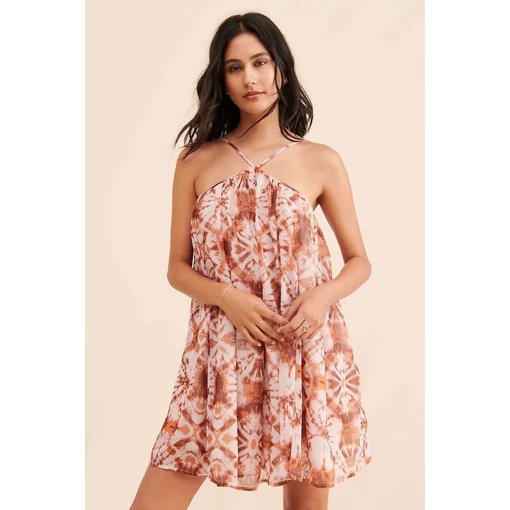 Anthropologie Let Me‎ Be Halter Printed Mini Dress Orange Tie Dye Medium